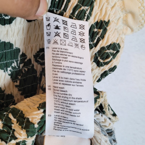 Sandro Women Ramatuelle Smocked Tie Shoulder Tank Top Size 1 Ivory Floral Boho - Picture 4 of 8